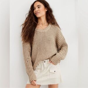 NWT Aerie Wide Rib Oatmeal Crewneck Sweater Size XS